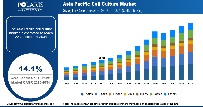 Asia Pacific Cell Culture Market Size, By Consumbles 2020 - 2034 (USD Billion)